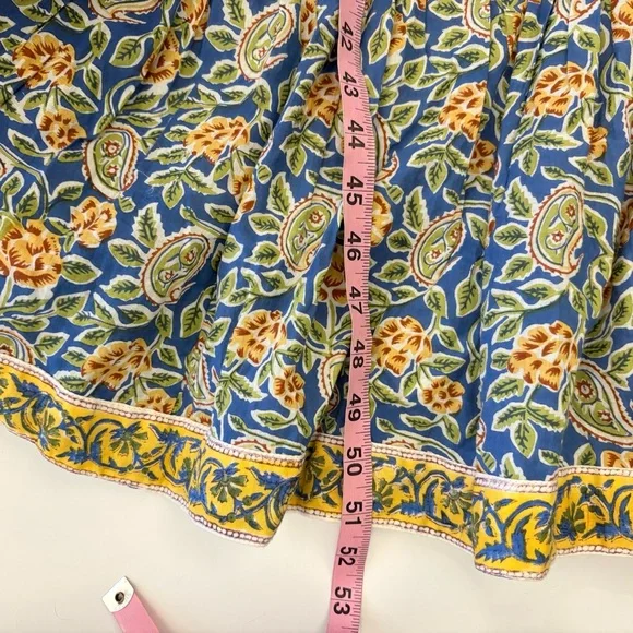 Madison Mathews || Perrin Maxi Dress Open Bsck Block Print Floral Tassels Blue S - Picture 11 of 12